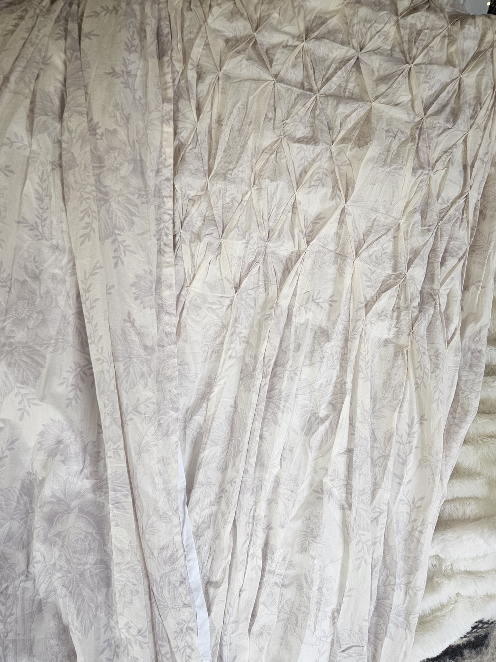 Lovely Cream and Lavender Pintuck Floral Drapery Curtains XL 50x100inches